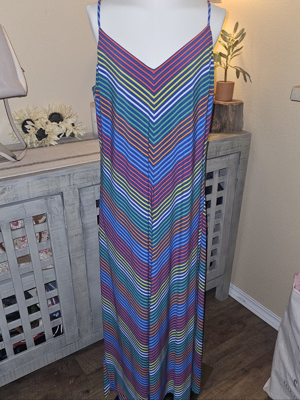 Lauren Ralph Lauren Multicolor Chevron Stripe Maxi Dress Costal Black Label - Picture 2 of 7